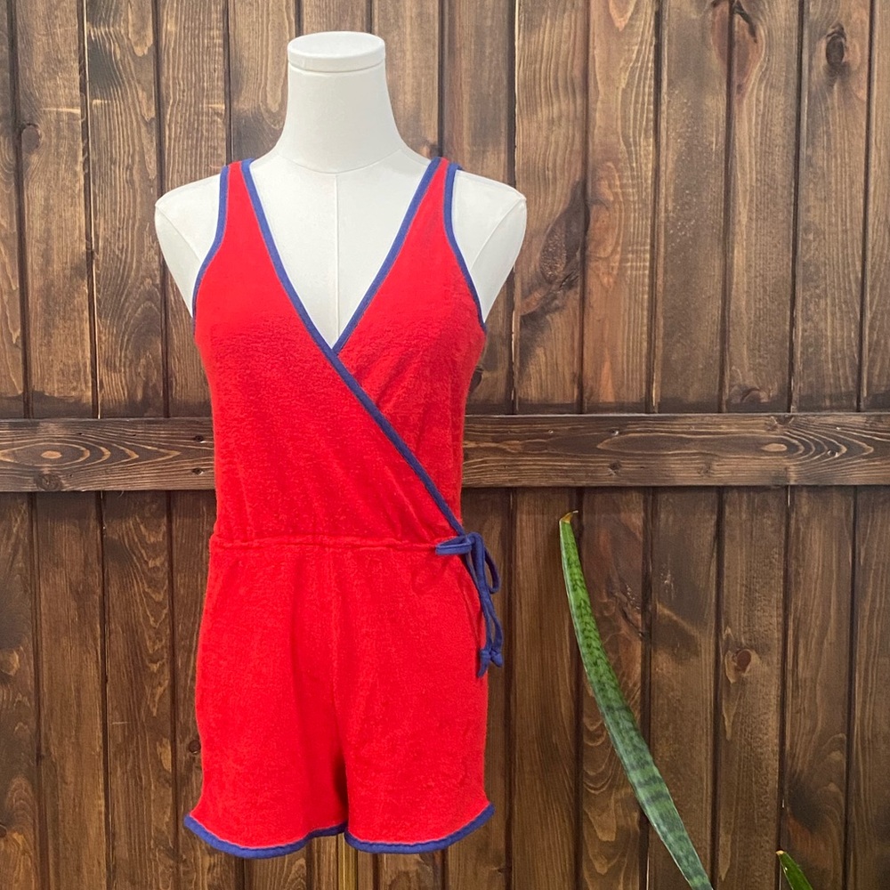 Vintage 70’s Red Terry Cloth Romper XS/Small | Topic Knits | Wrap Tie Playful